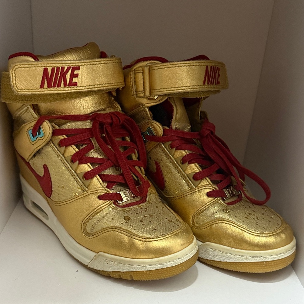 Nike Gold and Red Revolution BHMHigh-Top Sneakers